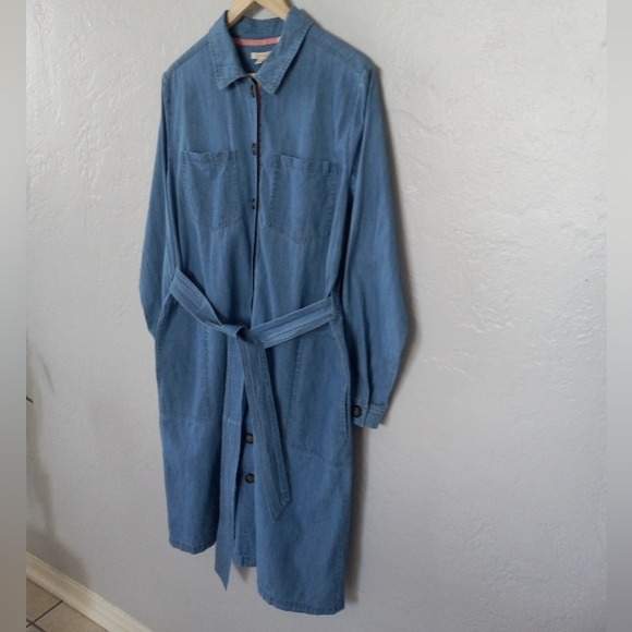 Barbour Tynemouth Denim Utility Shirt Midi Dress In Authentic Wash 10 - Picture 6 of 16